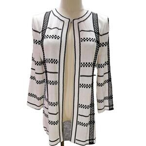NWOT Ming Wang Open Cardigan Knit Jacket Career Black Pink White‎ Size XS